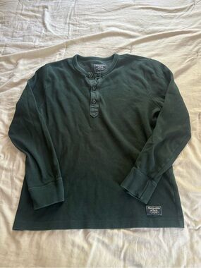 Abercrombie & Fitch Men's Forest Green Waffle Henley Long Sleeve